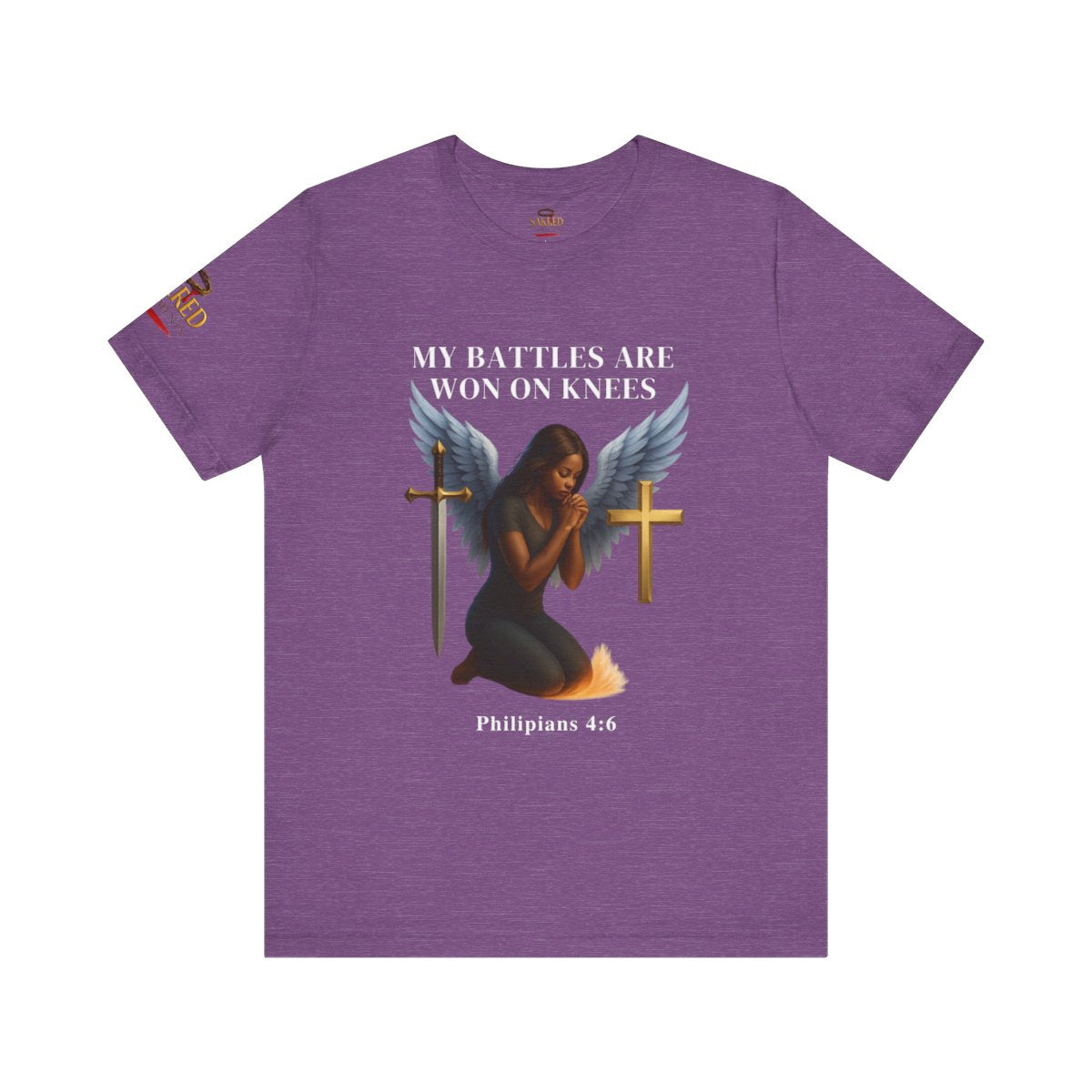 “Battles Are Won on Knees” – Women Tee Heavy Cotton (Philippians 4:6)