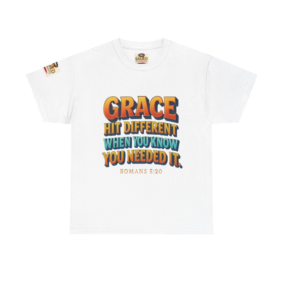 “Covered in Strength” Unisex Tee – Grace Hit Different (Romans 5:20)
