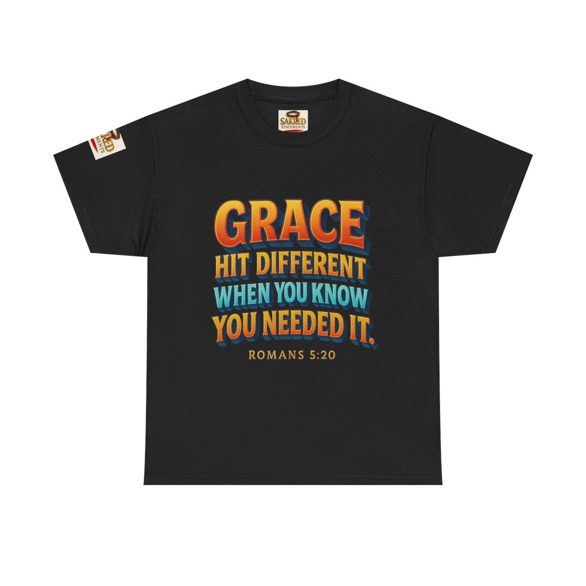 “Covered in Strength” Unisex Tee – Grace Hit Different (Romans 5:20)
