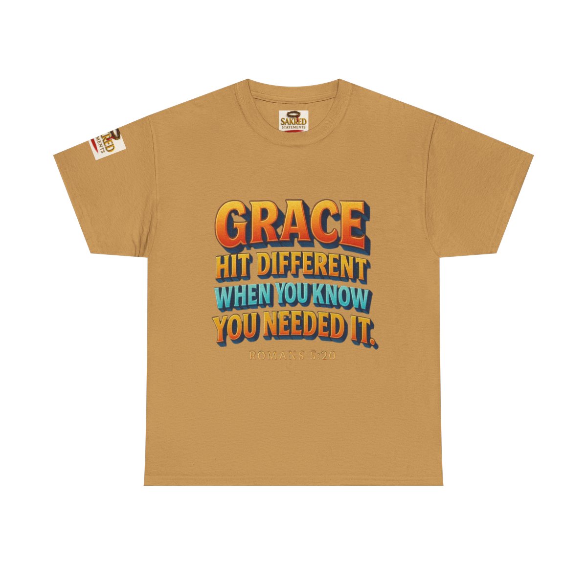 “Covered in Strength” Unisex Tee – Grace Hit Different (Romans 5:20)