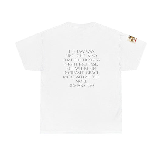 “Covered in Strength” Unisex Tee – Grace Hit Different (Romans 5:20)