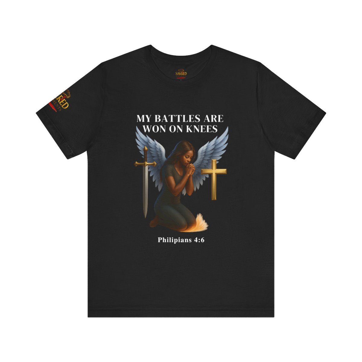 “Battles Are Won on Knees” – Women Tee Heavy Cotton (Philippians 4:6)
