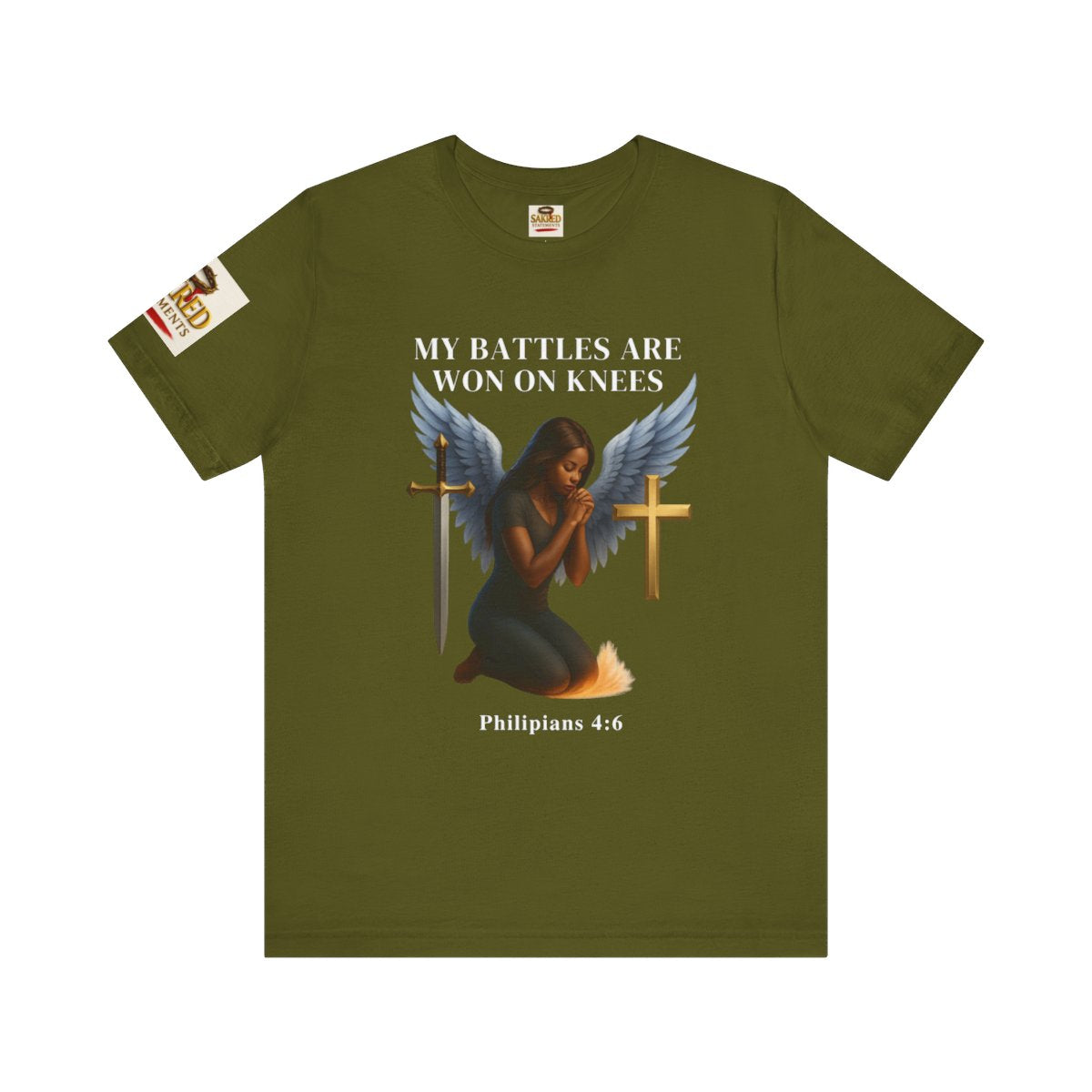 “Battles Are Won on Knees” – Women Tee Heavy Cotton (Philippians 4:6)